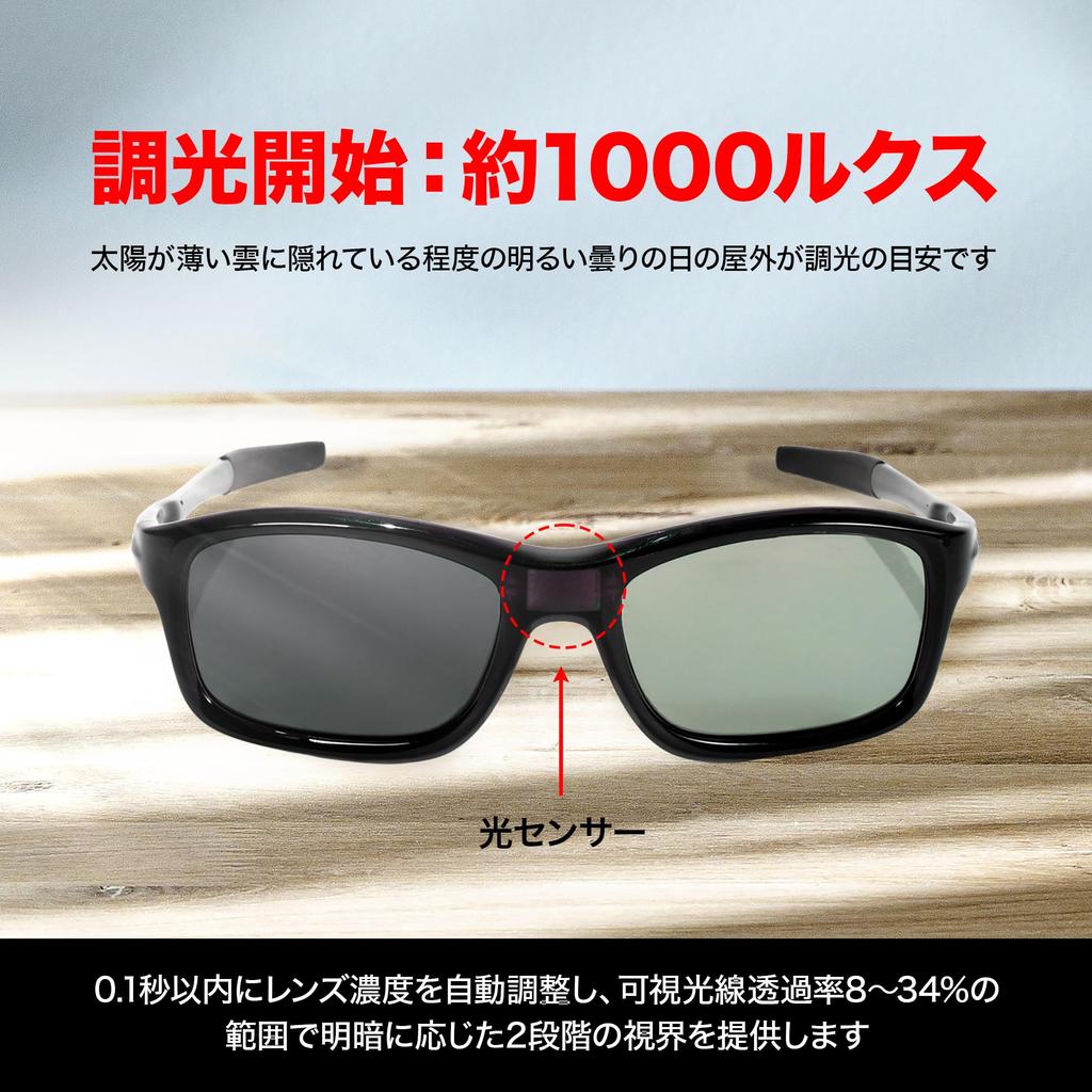 Dress Smart Sunglasses Dimming Polarized for Solar No Charging Easy to Waterproof 0.1s (Instant Sunglasses) Fishing, Egging, Driving, Polarized,