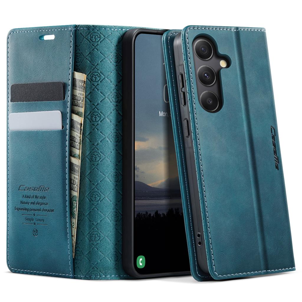 Pro Samsung Galaxy A35 5G Pouzdro CASEME Série 033 RFID Blokující Peněženka Stojánek Texturovaná Teletina Kožený Kryt na Telefon