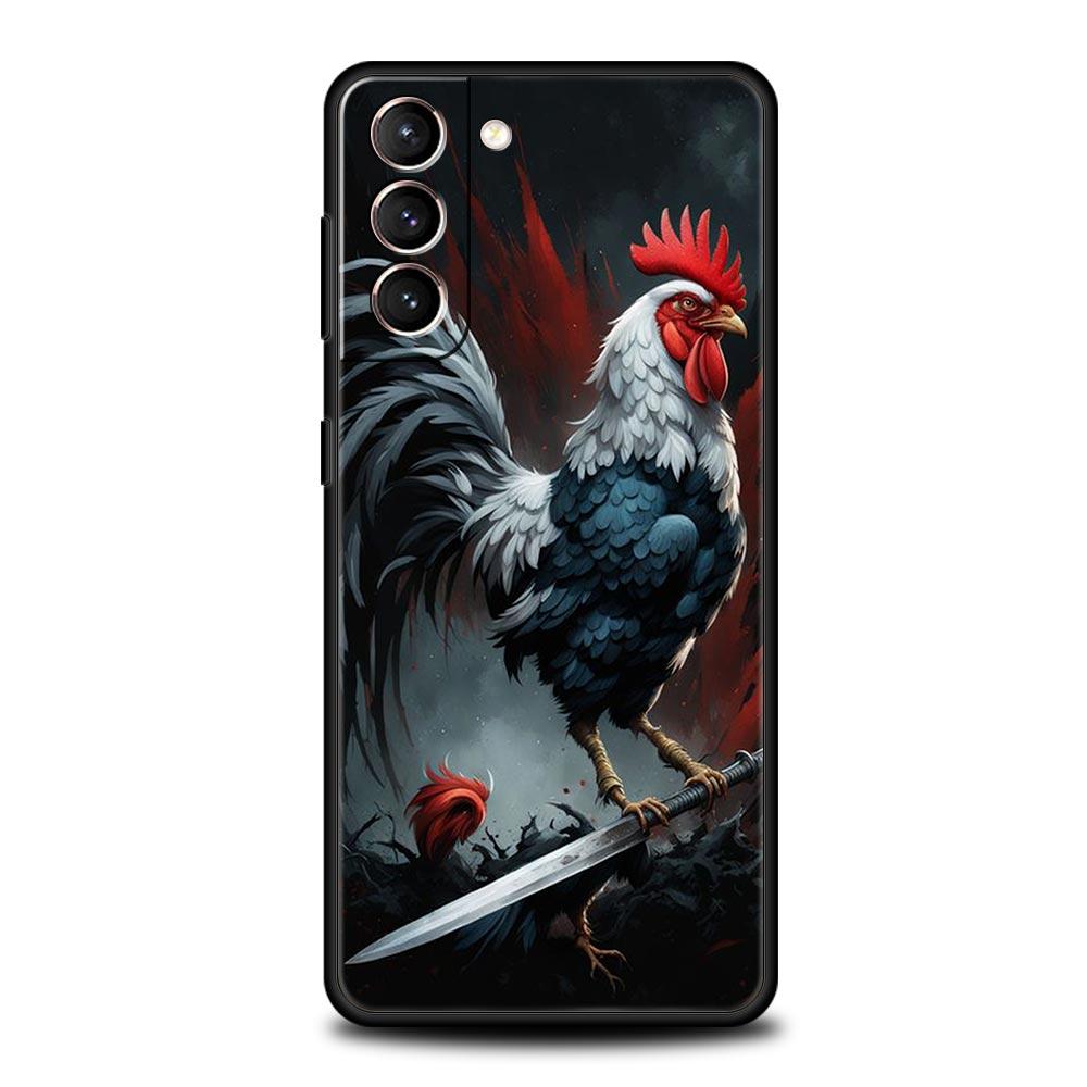 

Cock Rooster Chicken Phone Case For Samsung Galaxy S26 Ultra S25 Plus S24 FE S23 S22 5G S21 S20 Cover Black Soft Samsung S23