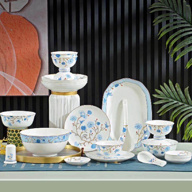 Tang Hui Orioles & Swallows 30-Piece Enamel Dinnerware Set