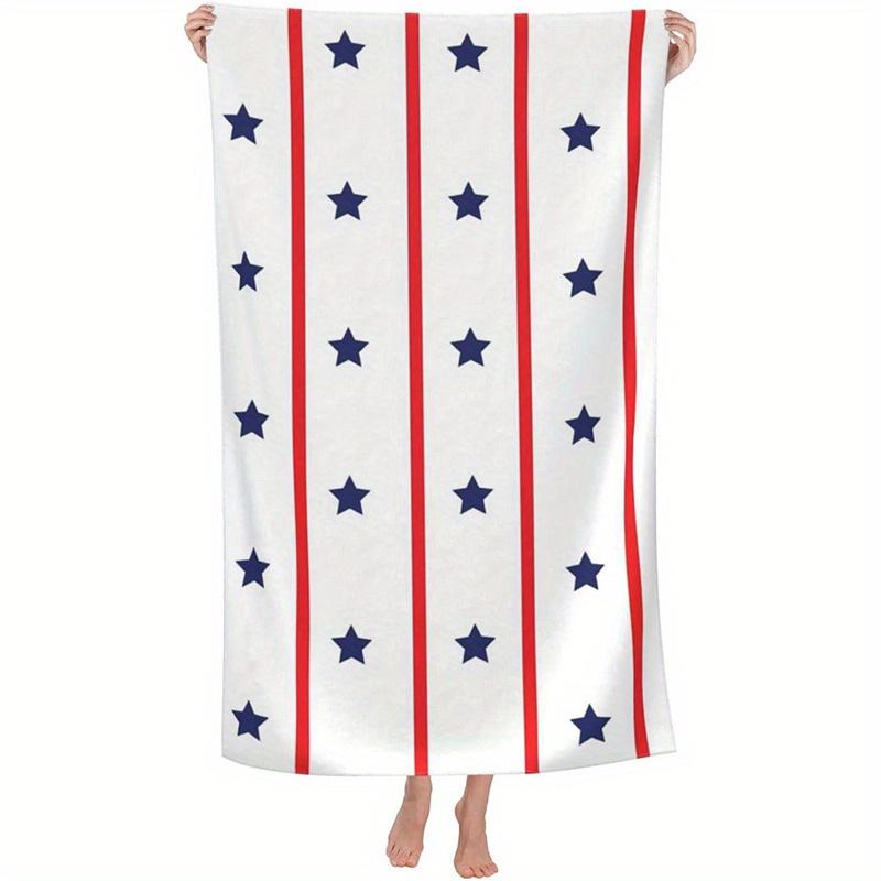

Beach Towel Red Stripes And Blue Stars Printed Pattern Sun Protection And Windproof Suitable For Pool Camping Travel Blanket W30*H60(CM)