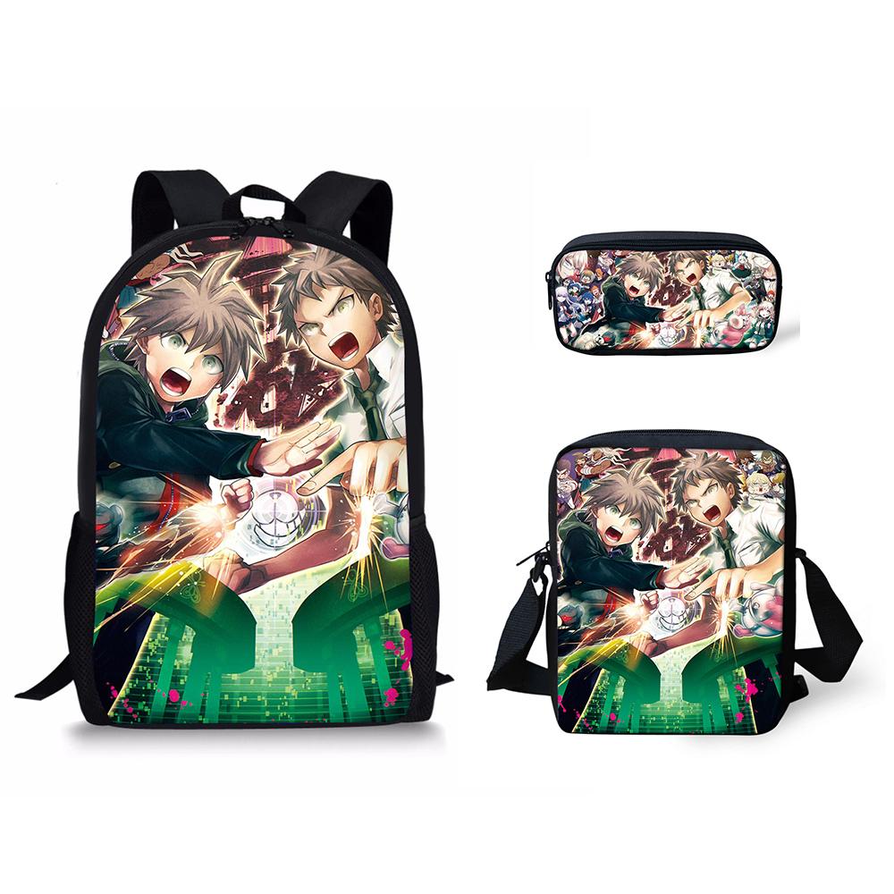 Classic Danganronpa Pattern 3D Print 3pcs/Set Pupil School Bags Laptop Daypack Backpack Inclined Shoulder Bag Pencil Case