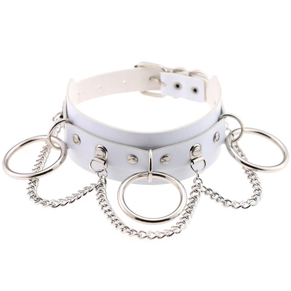 Punk Rock Harajuku Rivet Necklace Choker Collar for Women Men Girls Fashion PU Leather Alloy Cool Gothic Lock Link Circle Collar Choker Necklace