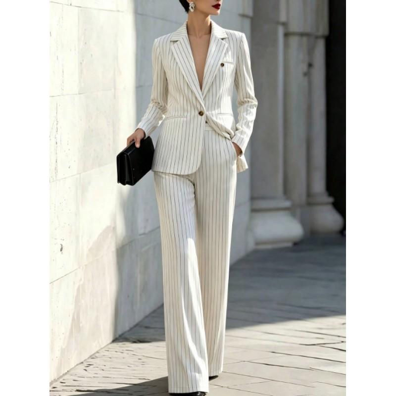 Womens Slim Fit Stripe Suit Set