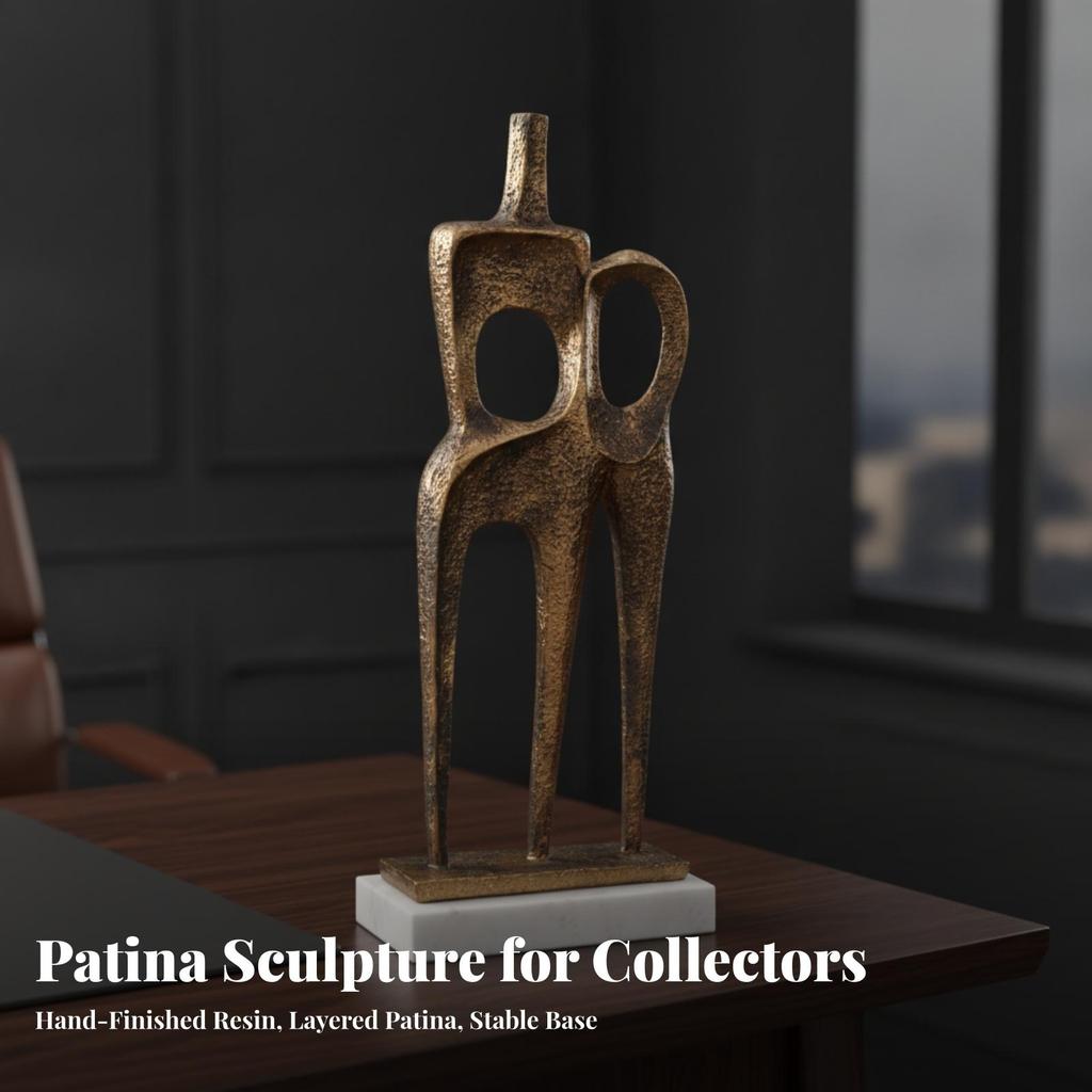 Abstract Sculpture with Stone Base Luxury Intertwined Figure Statue Sleek