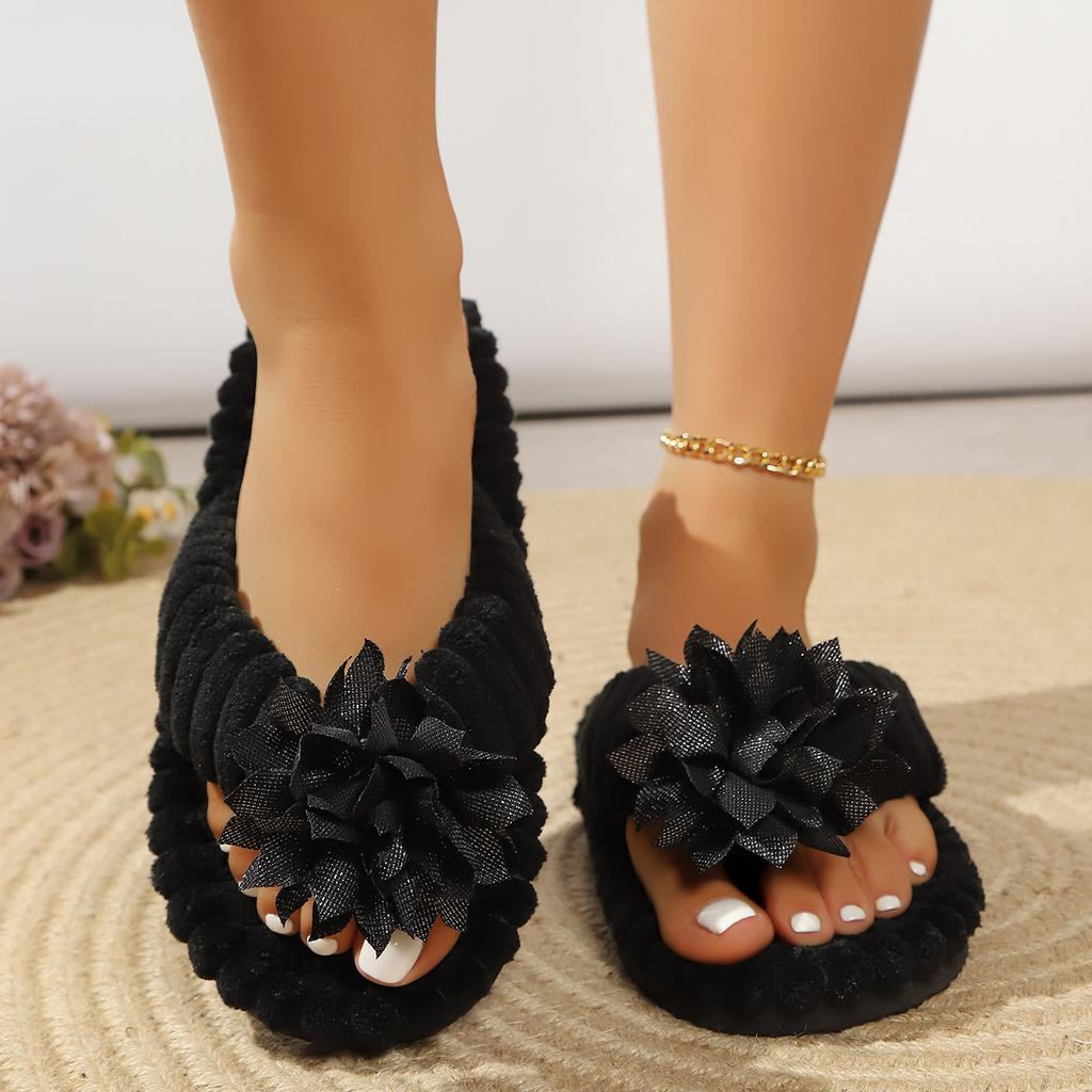 Home Slippers, Comfortable and Warm Open Toed Soft Plush Shoes, Solid Color Indoor Floor Slippers