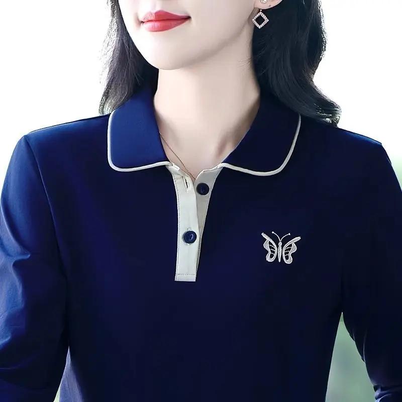 

New Style for Daily Versatile Splicing Meat Blocking Top Pure Cotton Simple Fashionable Loose Casual Long Sleeved L синий