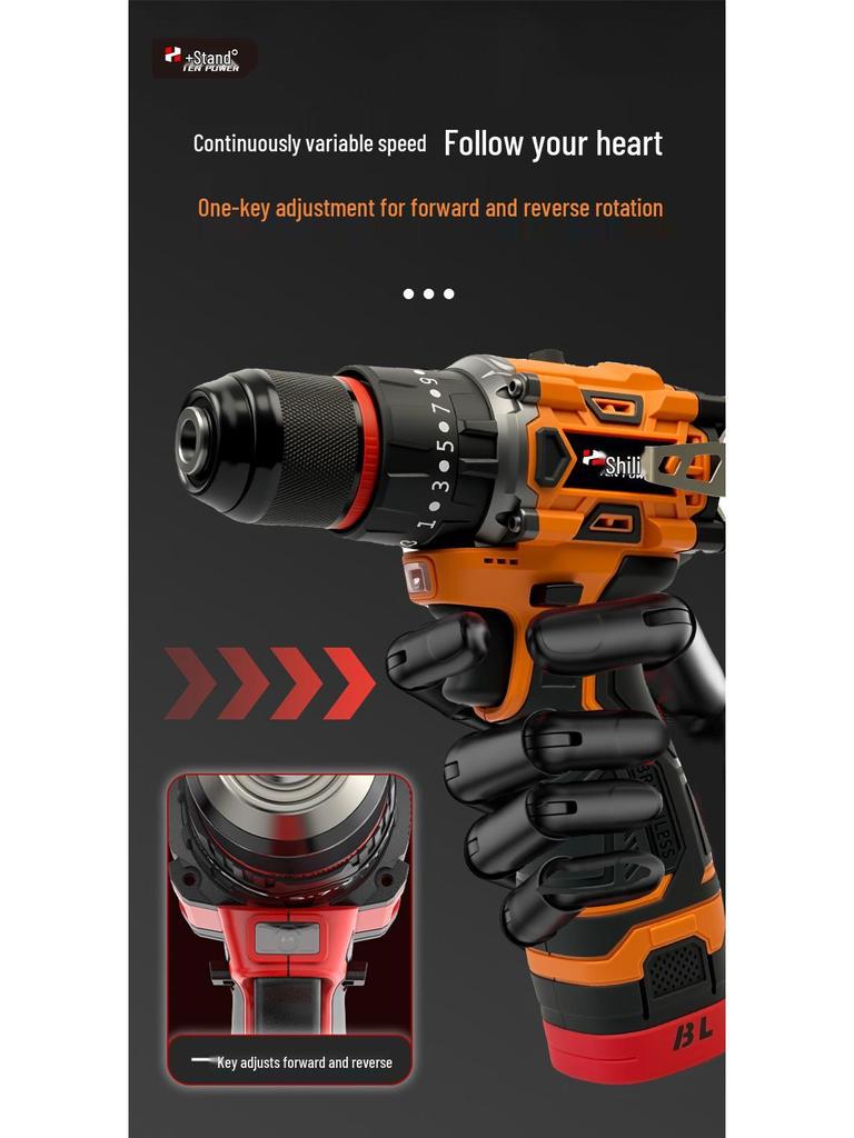 Orange-Black Handheld Brushless Lithium Impact Drill - Ten-section, Multi-functional Electric Drill with Steel Cannon Technology
