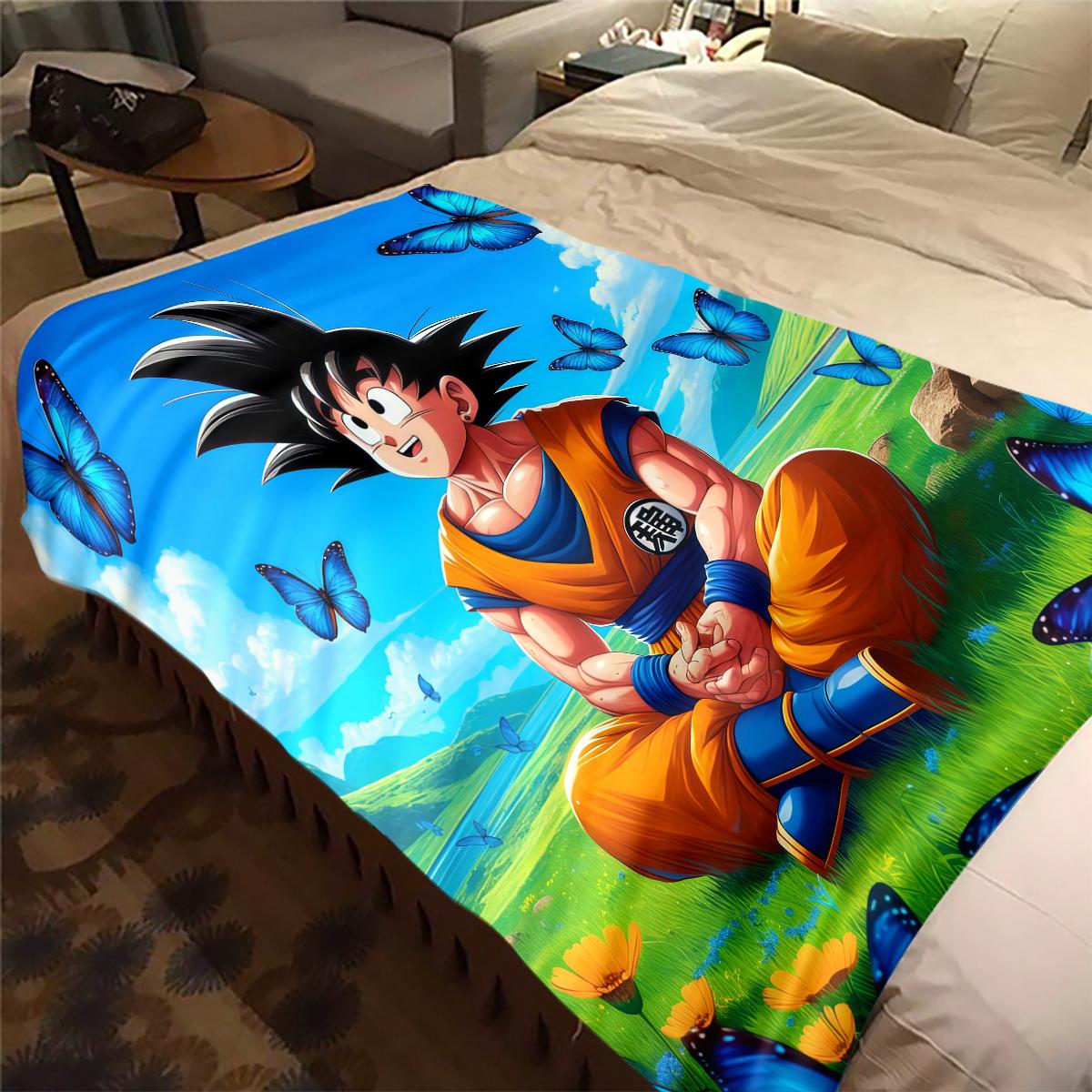 

1 шт. Плед із фланелі з принтом Son Goku, Високоякісний, Для всіх сезонів, Декор для дому, Тепло та затишок, Ідеальний для різдвяних подарунків 130cm x 150cm