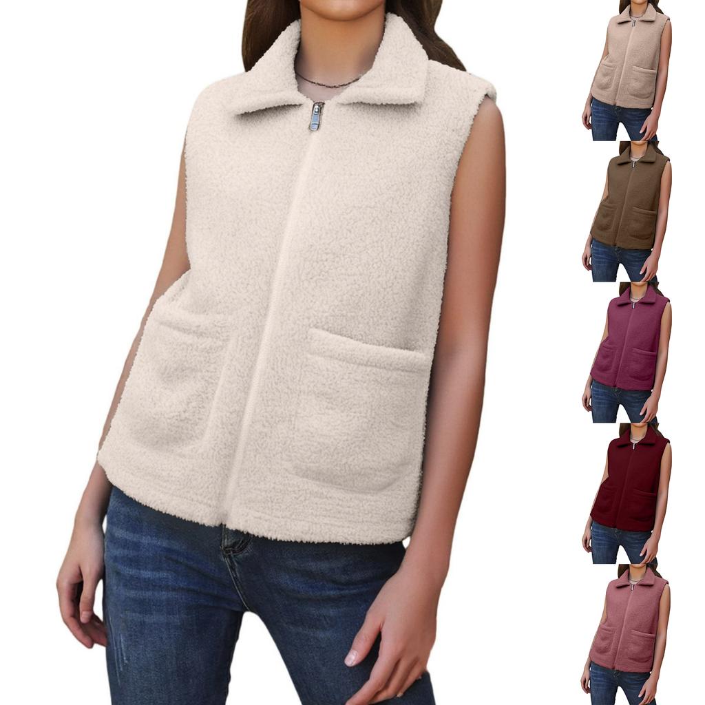 Fashionable Ladies  Winter Temperament Lambswool Thickened Velvet Warm Vest