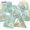 7 Pcs Green Resin Golden Number Sharp Edge Dice Polyhedral Dice Suitable for Role-Playing RPG  Board Game
