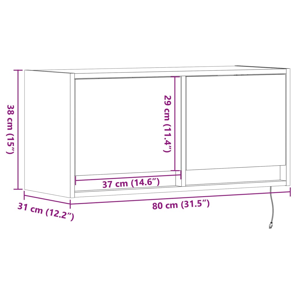 Wall Mounted TV Cabinet with LED Lighting Concrete Grey 80 x 31 x 38 cm