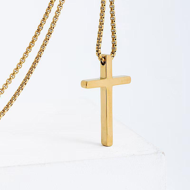 Men's Stainless Steel Cross Pendant Necklace - Polished Titanium Steel, Versatile and Stylish