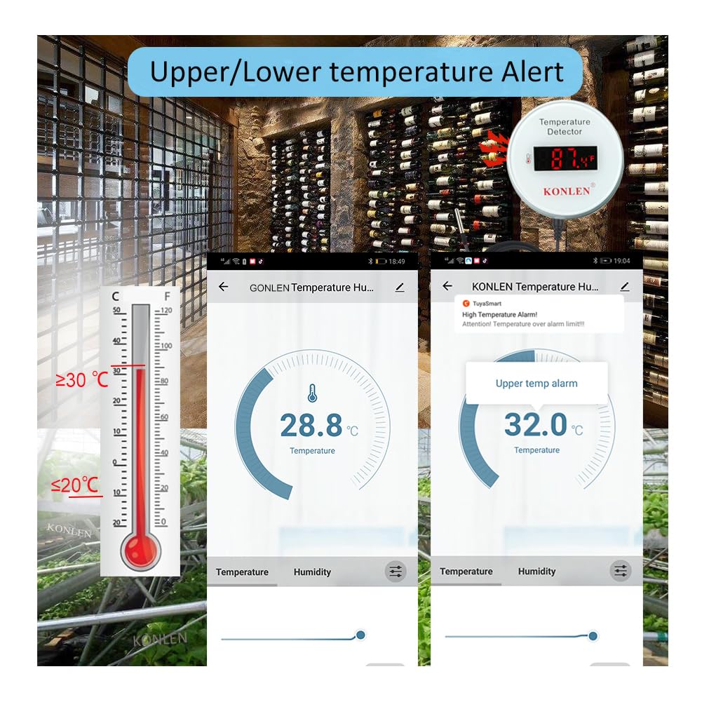Tuya WiFi Temperature Sensor with External 9.8ft Probe Cable, Smart Life Digital Thermometer Detector for Freezer Water Tank Pool Home Greenhouse,