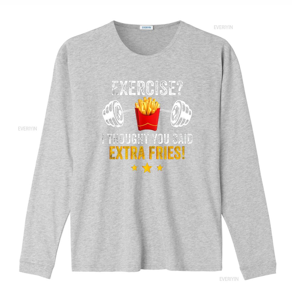 Exercise I Thought You Said Extra Fries Funny Workout T Shirt vintage Washed Comfortable Breathable Unisex fashion Casual
