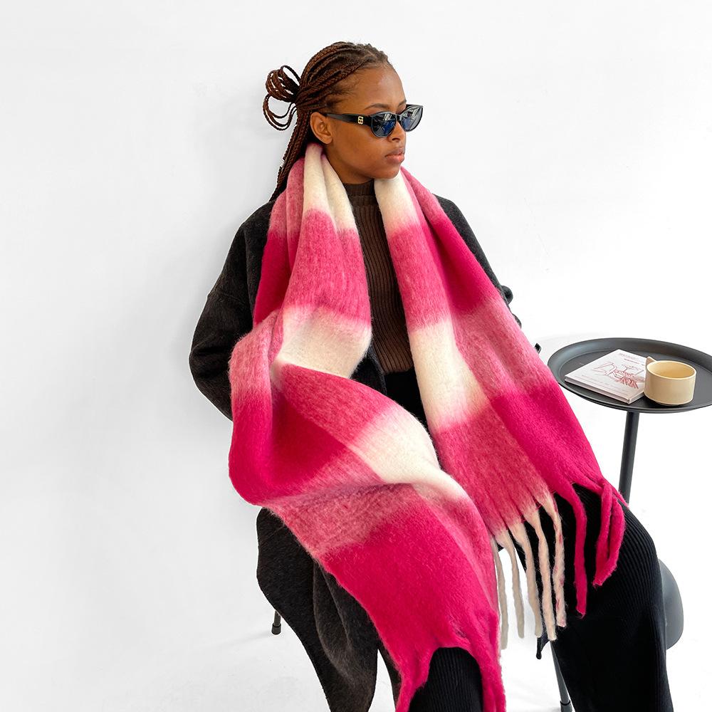 New Colored Mohair Scarf Fashion High-end Thickened Plaid Scarf Scarf Shawl