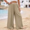Women's High Waist Wide Leg Pants Pleated Casual Linen Trousers Loose Fit Long Pants Skirt Style Elastic Waistband