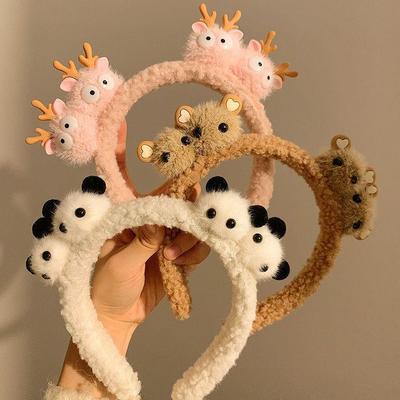 Plush Bear Panda Headband Women Cute Cartoon Hair Hoop Soft Fuzzy Face Wash Headband Ladies Versatile Daily Hair Accessories