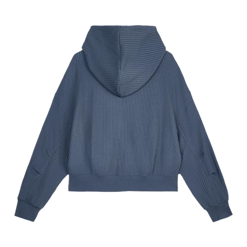 Puma R.Essentials Urban Outdoor Relaxed Commuter Waffle Comfortable Breathable Hooded Zip Short Jacket Women Jackets Deep-Space-Blue 638588-37