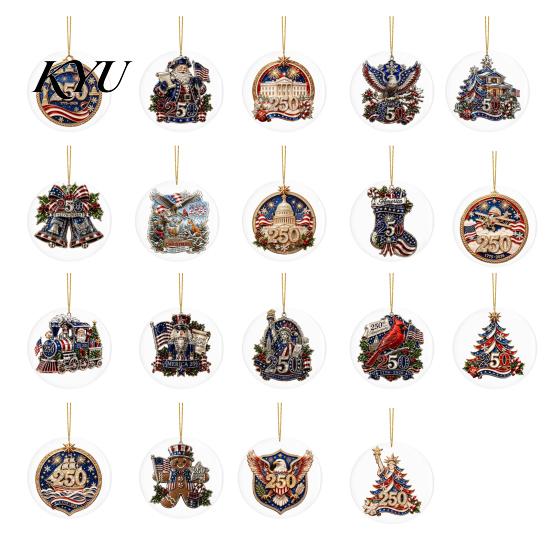 Decorative Mantel Fence Accents 250th Anniversary Acrylic Hanging Ornament, Double Side Printed Festive Holiday Decor Christmas Door Window
