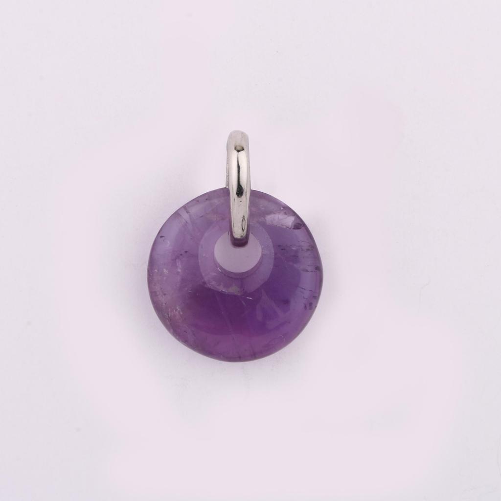 African Amethyst Donut Pendant 925 Sterling Silver Rhodium Plated Minimal Fine Jewelry Gift for Her