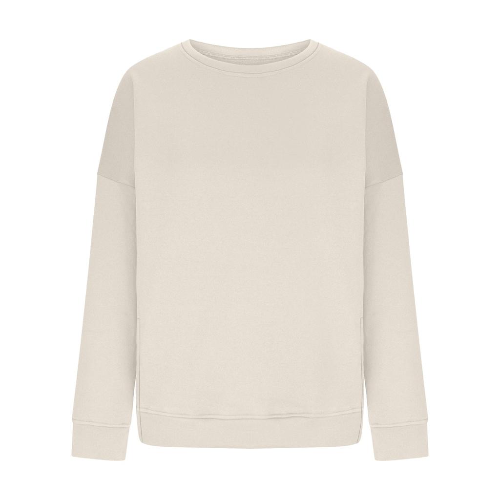 Women's Fashion Solid Color V-Neck Side Split Round Neck Pullover Long Sleeve Top Sweatshirt