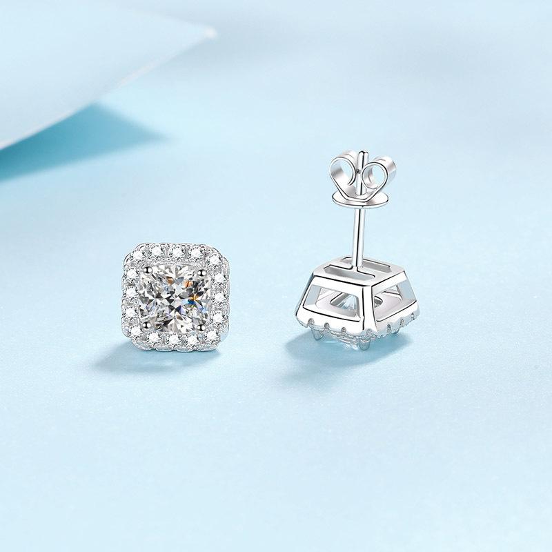 Boucles d'oreilles en moissanite pour femmes, boucles d'oreilles Seiko en argent sterling S925 plaqué or PT950