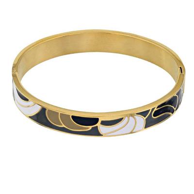 [R4928] - Designer Handcrafted Steel Bracelet 'Obao' Black Brown Gold - 60 Mm - 10 Mm