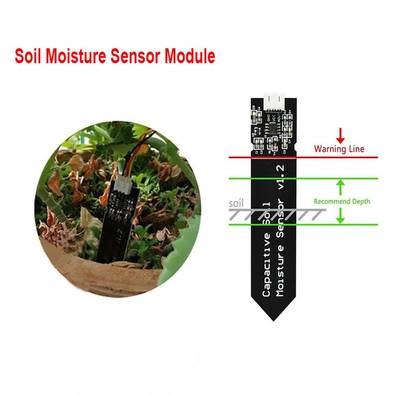 2/5pcs Capacitive Soil Moisture Sensor Module V1.2 Wide Voltage Wire Analog for Moisture Detection Garden Watering DIY