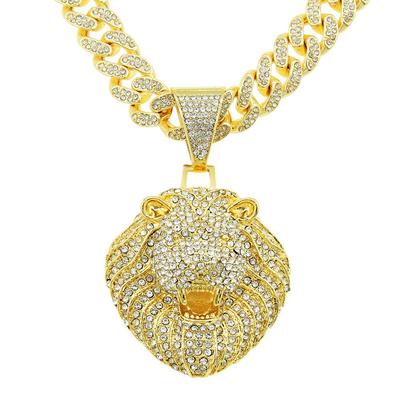 Collana con ciondolo a forma di leone con diamanti 3D personalizzata da uomo - Stile hip-hop