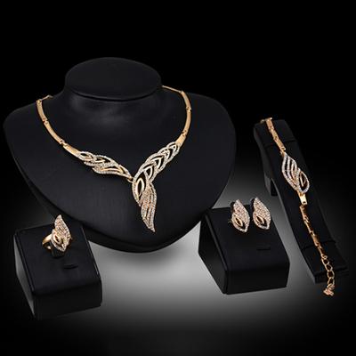 Wedding Bridal Party Wavy Rhinestone Choker Necklace Bracelet Ring Earrings Set