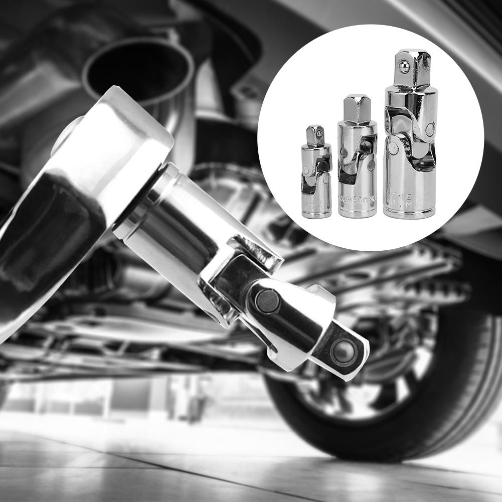 3 Pcs Universal Joint CR V Steel Mirror Polished Quenched Adapter 14in 38in 12in