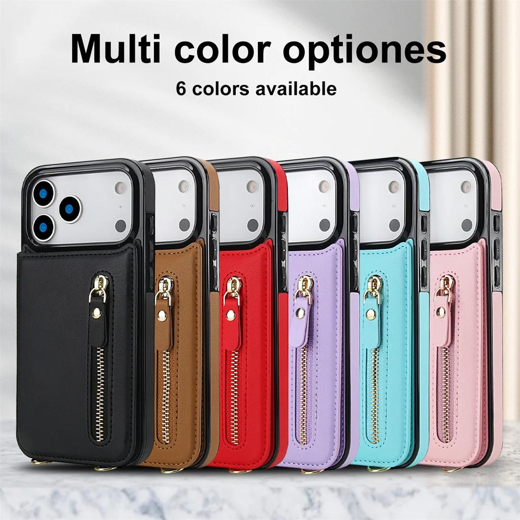 Crossbody Zipper RFID Wallet Card Slot Phone Case for IPhone 17 Pro Max 17 Air 16E 16 15 14 Plus 13 12 11 XR XS Leather Cover