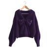 New Bow Purple Knitted Sweater Lazy Style Fashion Women's Autumn New Unique Good-looking Top