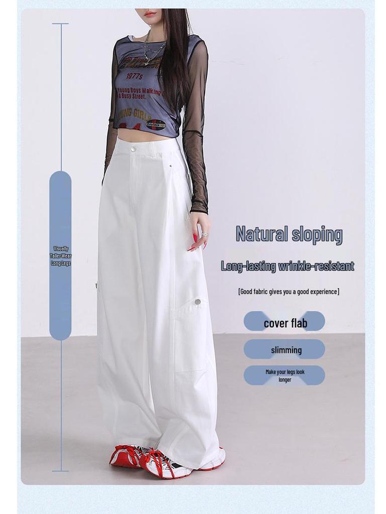 2025 Autumn Women's Spliced Wide-Leg Cargo Pants with Large Pockets