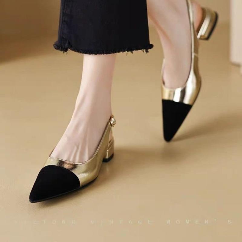 Fashion Low Heels Real Leather Slingbacks Shoes Women Square Toe Pumps Thick Heel Shoes Brand Design Lady Footwear 2025 Size Rubber