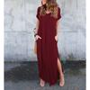 JPNTKY Fashion Summer Spring Solid Color Print Short Sleeve V-Neck Casual Dresses