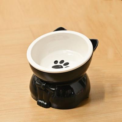 Ceramiczna Miska dla Kota Wielokrotnego Użytku Kreatywna Skośny Otwór Basen do Karmienia Psów Urocza Antypoślizgowa Wysoka Miska dla Zwierząt Domowych Kociak Szczeniak