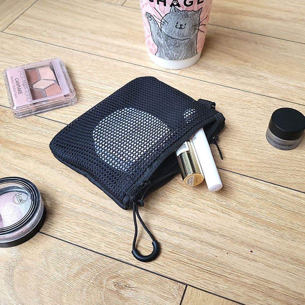 Candy Color Mini Coin Purse Large Capacity Visible Makeup Pouch Mesh Storage Bag Headphone Bag