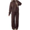 2026 Womens Solid Color Drawstring Casual 2-Piece Set Loose Long Sleeve Hoodie Straight Leg Pants