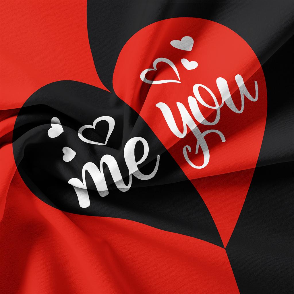 3-teiliges Set Rot Schwarz Ich und Du Rosenbuchstaben Herzmuster Gedruckte Steppdecke Bettbezug Bettwäsche-Set Für Alle Jahreszeiten Schlafzimmer Hotels