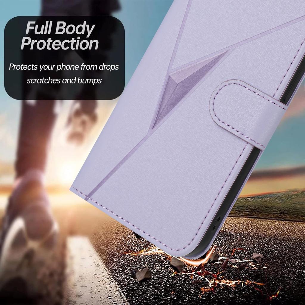 For Motorola Edge 50 Pro 5G Case Triangle Imprint Leather Phone Cover with Lanyard
