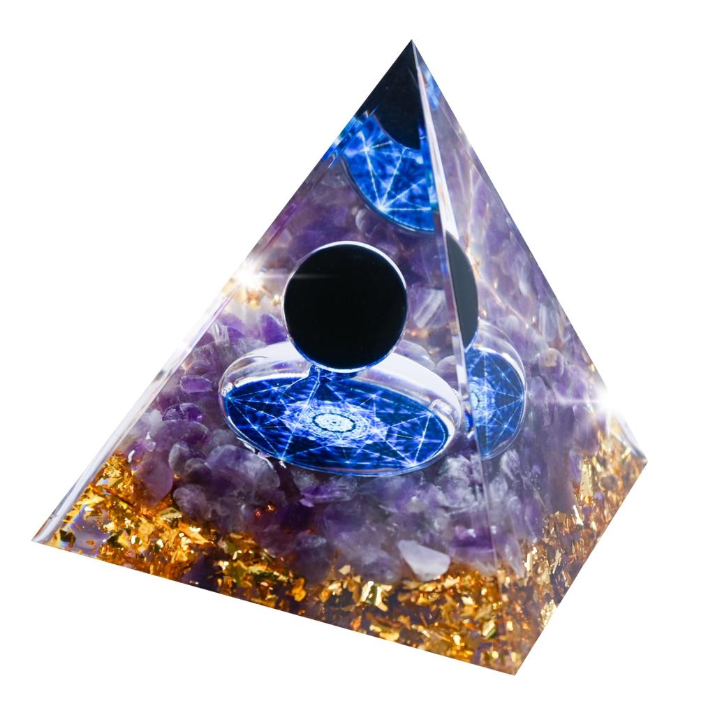 Orgonite Crystal Orgone Pyramid Tree of Life Energy Tower Nature Reiki Healing Chakra Crushed Stone Jewelry Object (Blue X Hexagon)