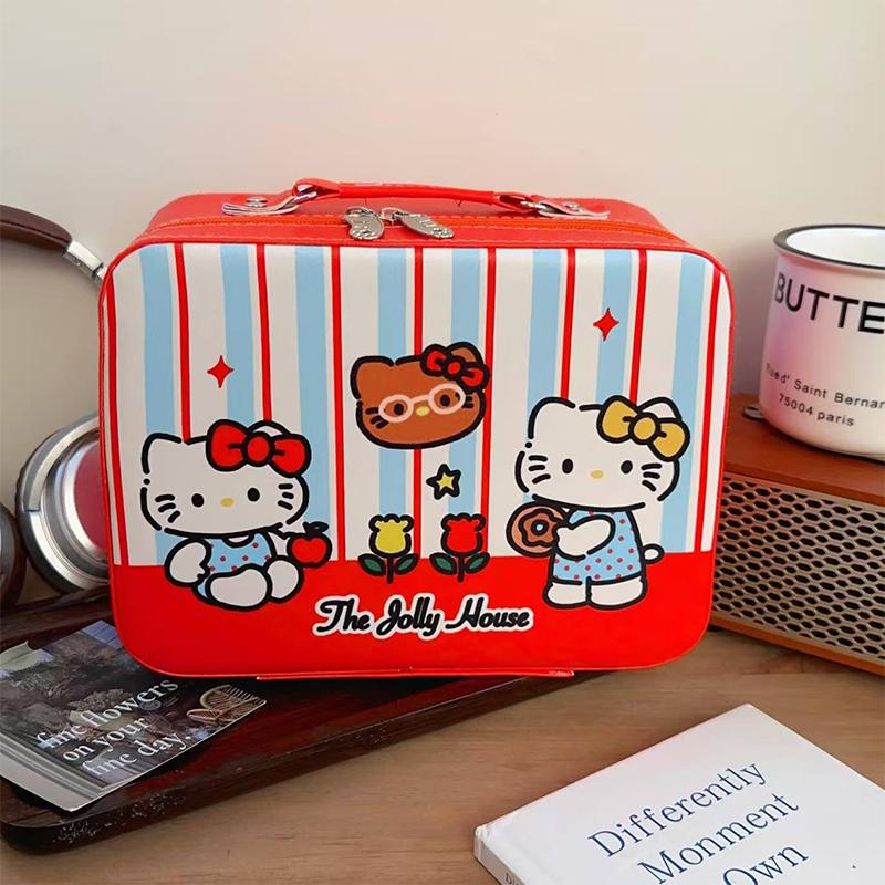

Мультяшний косметичний кейс Hellokitty з дзеркалом, мила велика містка коробка для макіяжу, портативна пакувальна сумочка для дівчат, подарунок