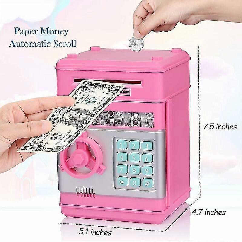 Self-Rolling Electronic ATM Piggy Bank with Combo Safe for Boys, Girls, Kids, Birthday and Christmas Gifts (Pink)