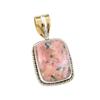 Natural Rhodonite Gemstone 925 Solid Sterling Silver Two Tone Pendant 1.50" h0G64