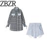 Za Autumn New Arrivals Women's Clothing Zr European and American Style Fashionable Simple Versatile Casual Plaid Shirt and Skirt Two-Piece Set