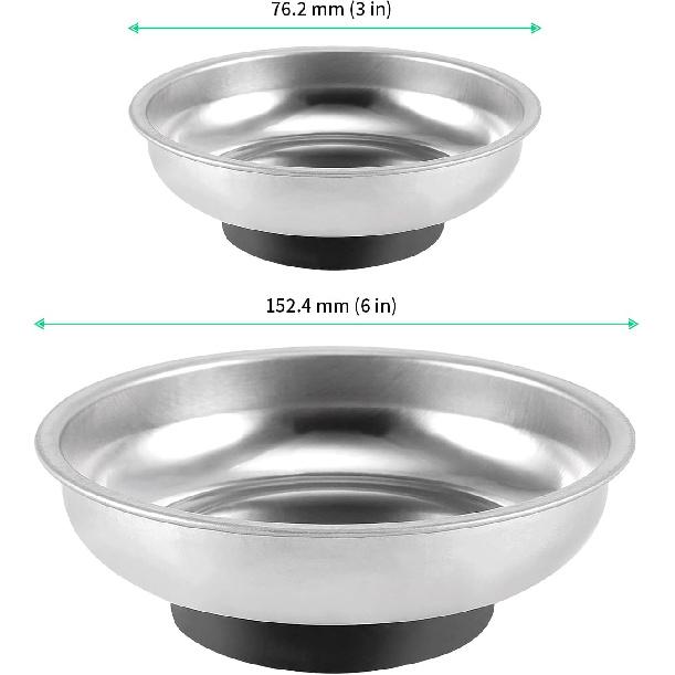 FUNSUEI 12 Packs 6 Inch And 3 Inch Magnetic Tray Set, Stainless Steel Magnetic Bowl, Round Magnetic Parts Tray For P, Screws, Bolts, Nuts, Small