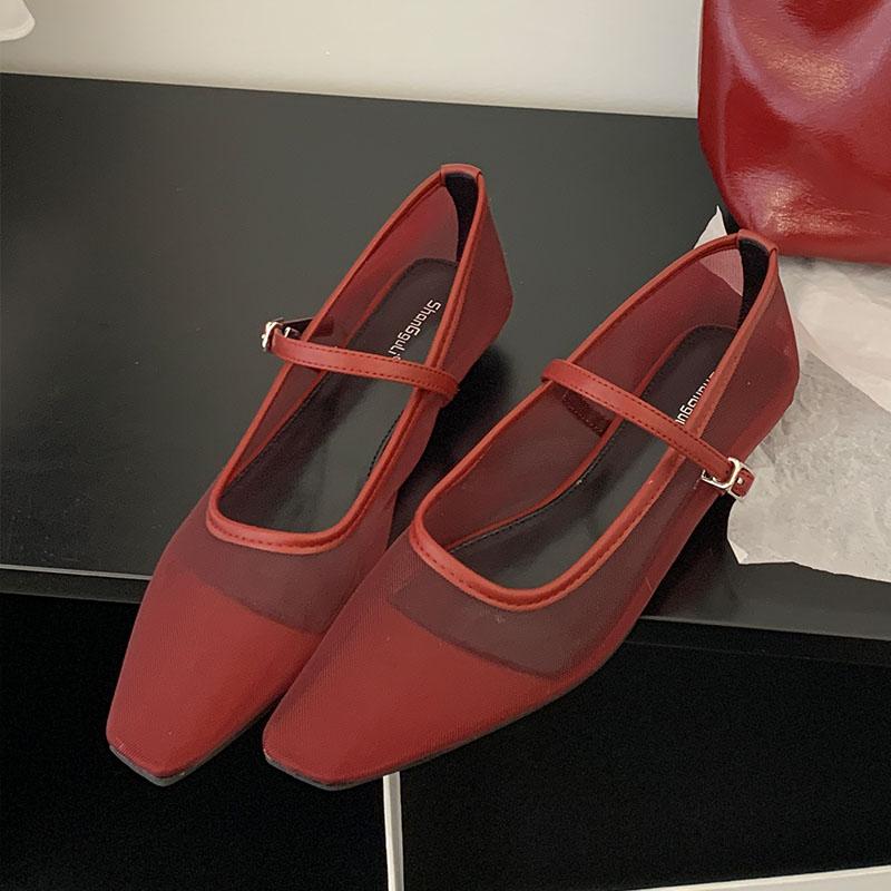 Fashion New 2025 Fashion Shallow Women Mary Janes Lolita Shoes Female Buckle Strap Footwear Mesh Breathable Ladies Ballet Flats Shoes