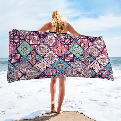 1 Stück großes böhmisches Mandala Strandtuch - Superweiches Mikrofaser-Schnelltrocknendes Badetuch Geeignet für Pool, Leichte Sandfeste Decke